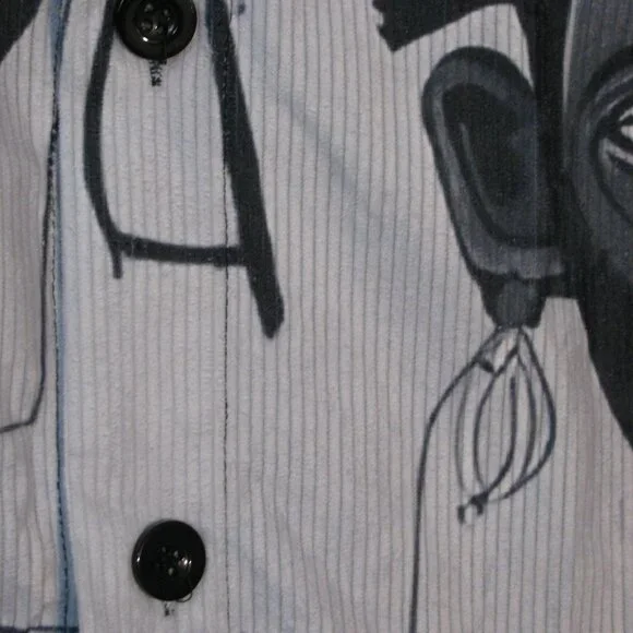 * Unbranded Blue Corduroy Button Up Shirt Medium New NWOT Ethnic Tribal Gray - Picture 4 of 5